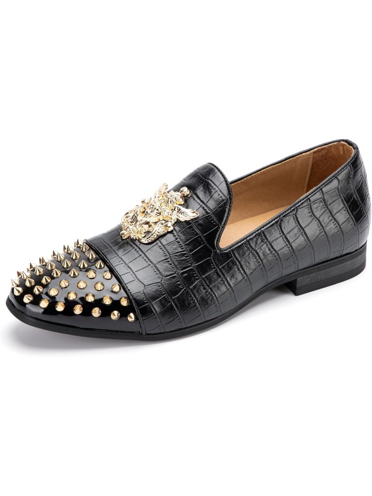 Meijiana Men's Black18 Leather Velvet Loafers Embellishments Luxury Formal Shoes